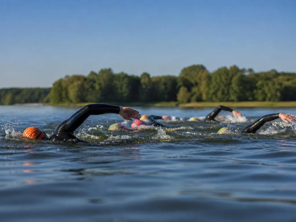 Nageurs en eau libre dans un lac