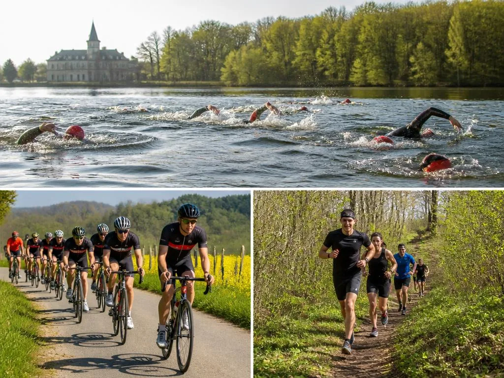 Groupe d'athlètes lors du stage de printemps : natation, vélo et course à pied